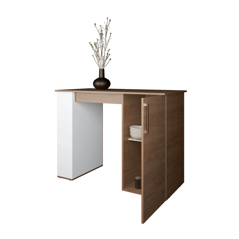 White And Natural Oak Kitchen Island With 1-Door And Open Storage