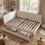 Structure de lit double tapissier pleine grandeur avec deux tiroirs de rangement, canapé-lit réglable en velours, beige