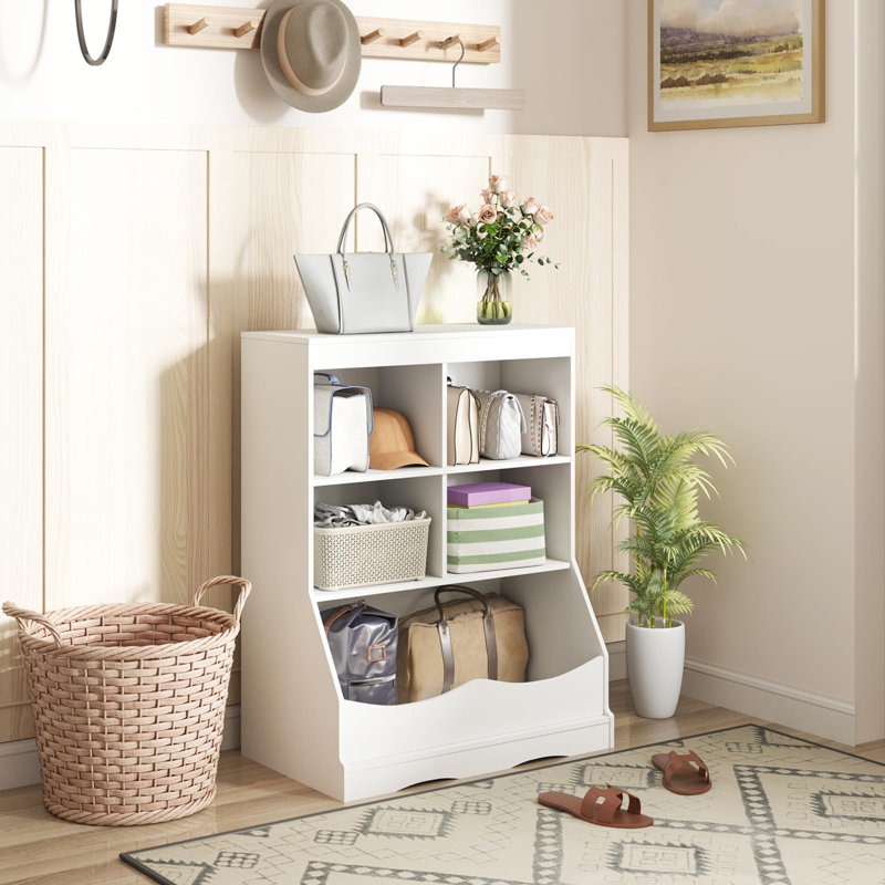 Bibliothèque pour enfants, meuble de chambre d'enfant avec 4 cubes, 1 compartiment ouvert, bibliothèque avec dispositif anti-basculement et plateau, rangement pour jouets de tout-petits pour salle de jeux, chambre