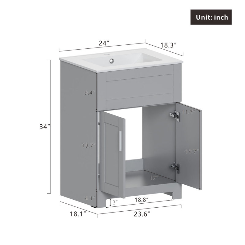 Meuble-lavabo simple 24 po avec plateau en céramique Mychele
