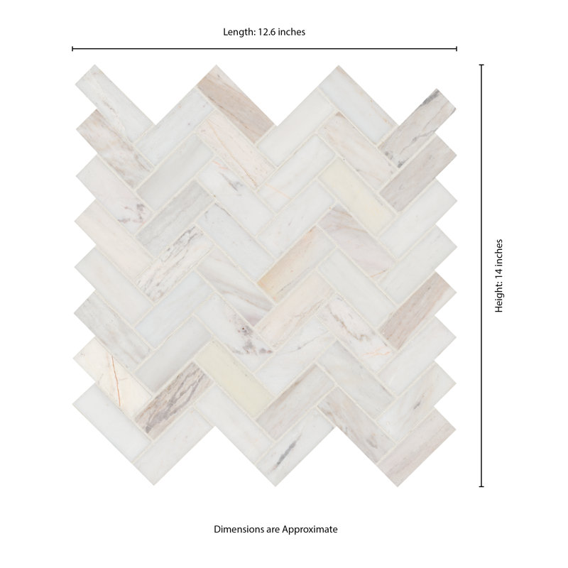 Auralie Herringbone 12 in. x 12 in. Polished Marble Mosaic Floor and Wall Tile