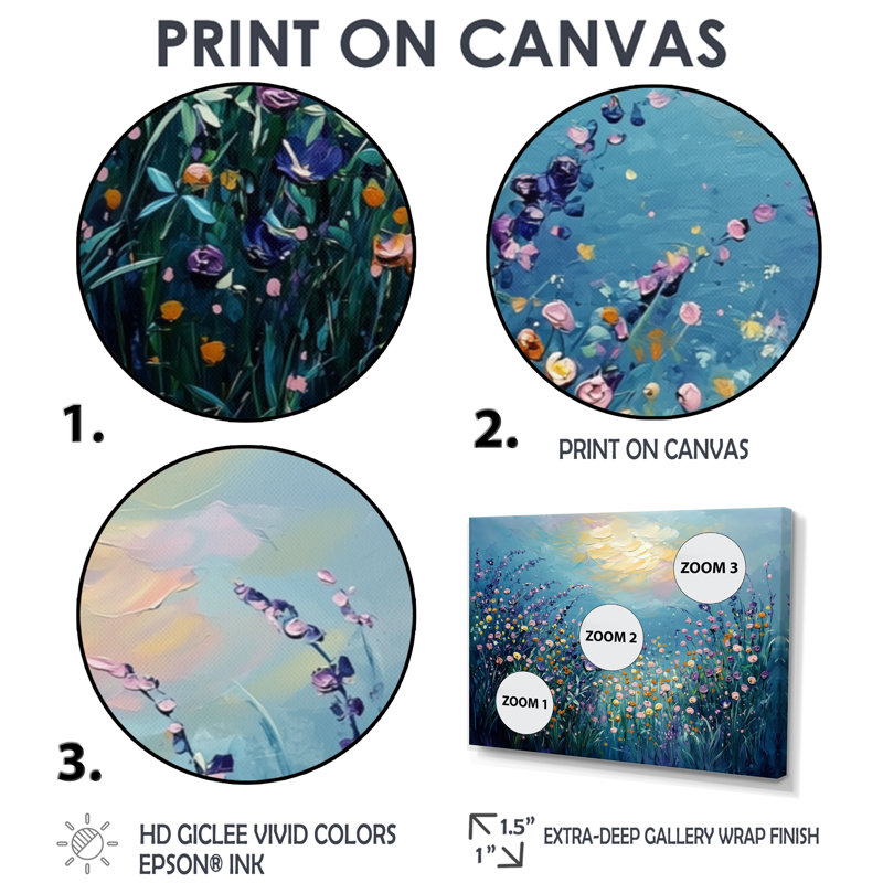 Gerace Dreamscape Wildflowers Sunrise Field - Fleurs murales, art mural, Impression encadrée flottante, H 16 po x l 32 po