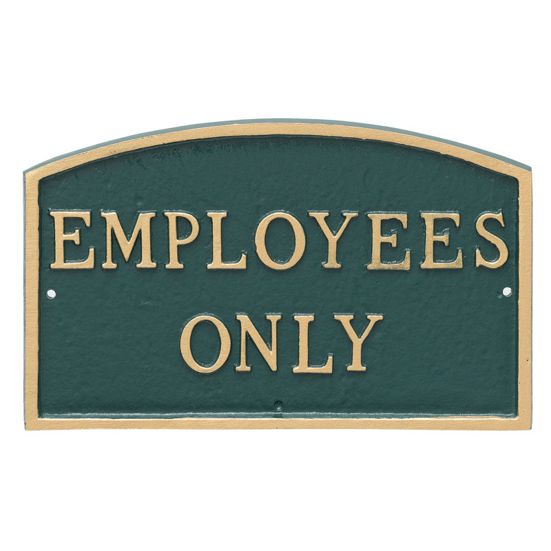 Plaque de jardin en déclaration "employés seulement", Vert forêt / doré