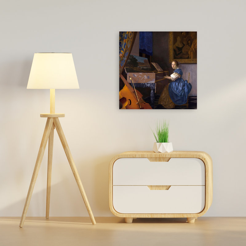 A Young Woman Seated At A Virginal Classic Contemporary Portrait Wall Art Print by Johannes Vermeer - Wrapped Canvas Print
