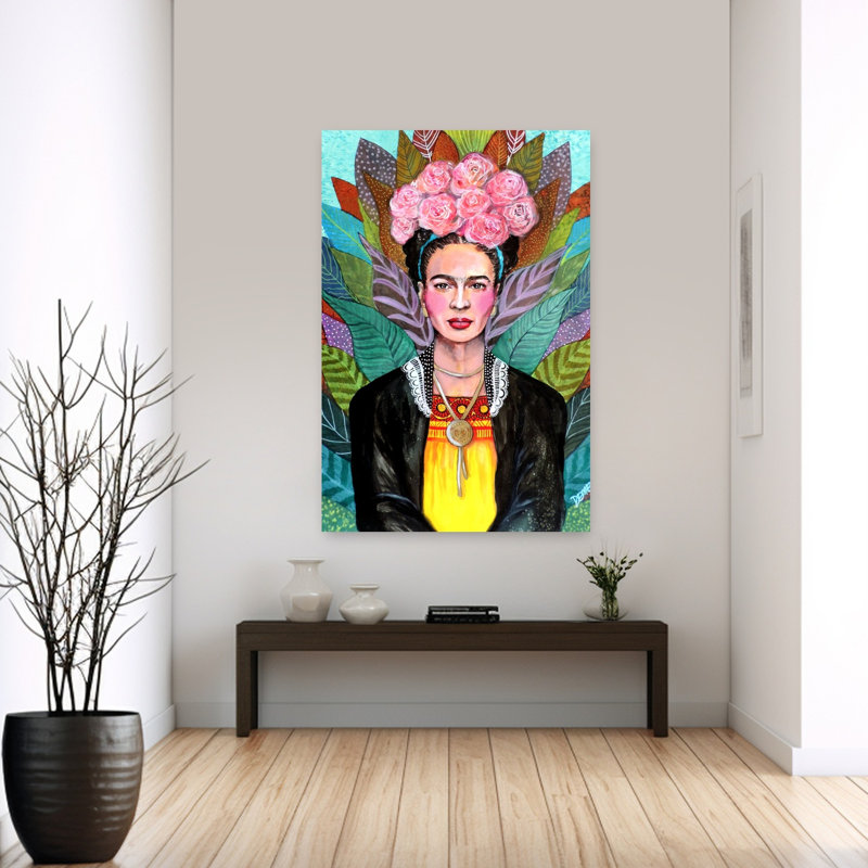 Vibrant Flower Crown Portrait Colorful Abstract Contemporary Flower Landscape Wall Art Print by Sylvie Demers - Print