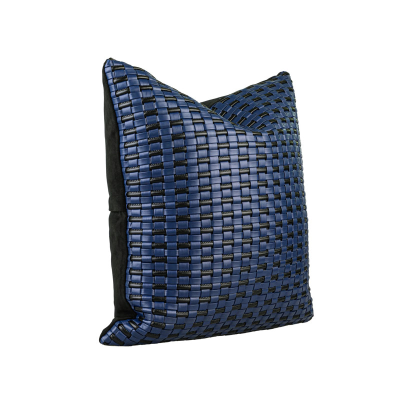 Housse de coussin réversible en similicuir bleu, Carré 20 po