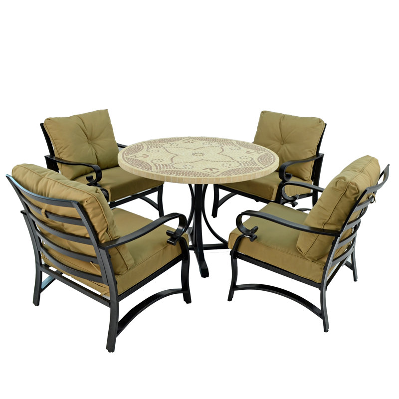 Provence Mosaic Dining Table with 4 WINDSOR DELUXE LOUNGE Chair Garden Set
