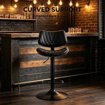 Swivel Adjustable Bar Stools 1 Pack, PU Leather Counter Height Bar Chairs with Back & Footrest, Modern Kitchen Home Bar Stools, Black
