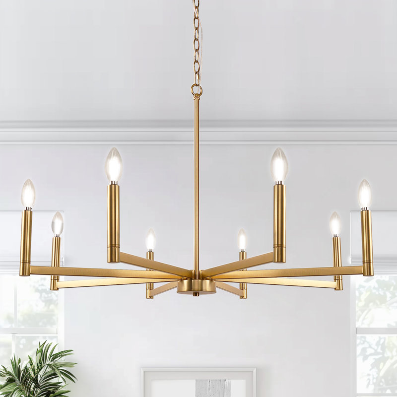 8-Light Farmhouse Chandelier With Candle Design For Dining Room, Kitchen Island, Or Foyer, Gold