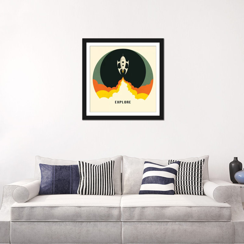«Explore I», impression sur toile, Papier d'art encadré noir, H 24 po x l 24 po x P 1 po, Blanc
