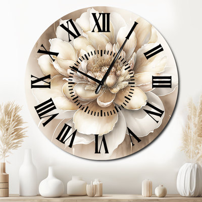 Horloge murale simple à motif floral beige et floral II