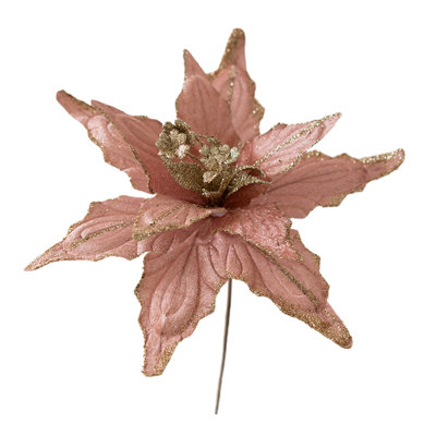Nouveau 28 cm de haute qualité poudre adhésive fleurs de Noël or champagne bourgogne fleurs décoratives arbre de Noël décoration