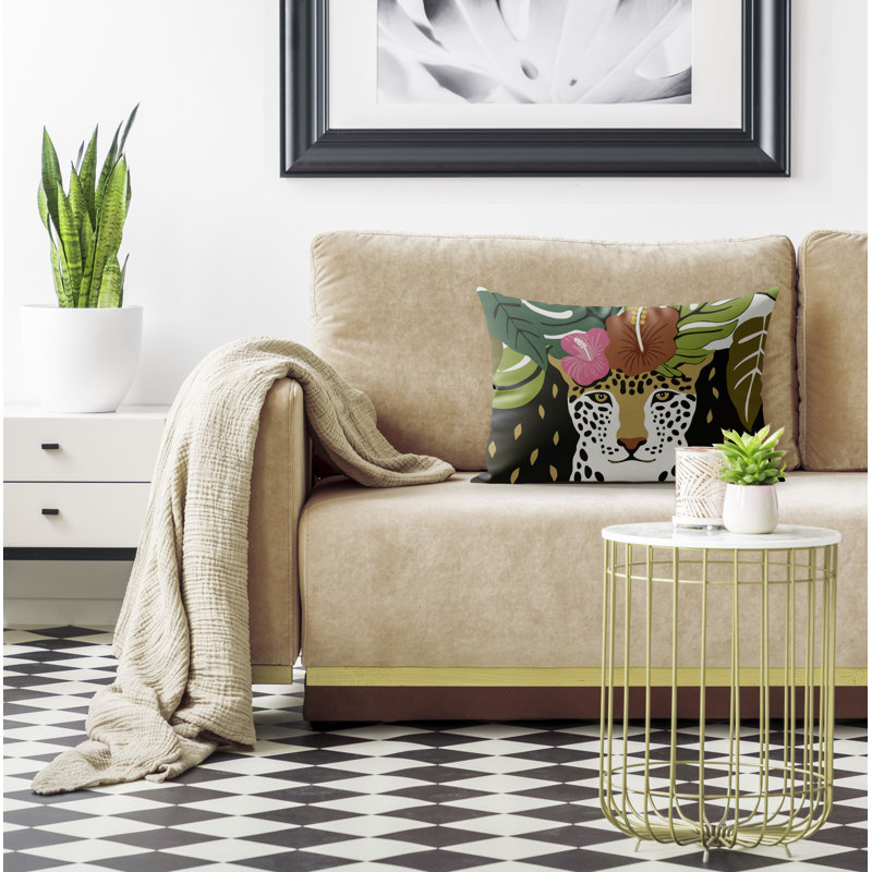 Iky Microsuede Lumbar Throw Pillow, Black/Ochre/Green