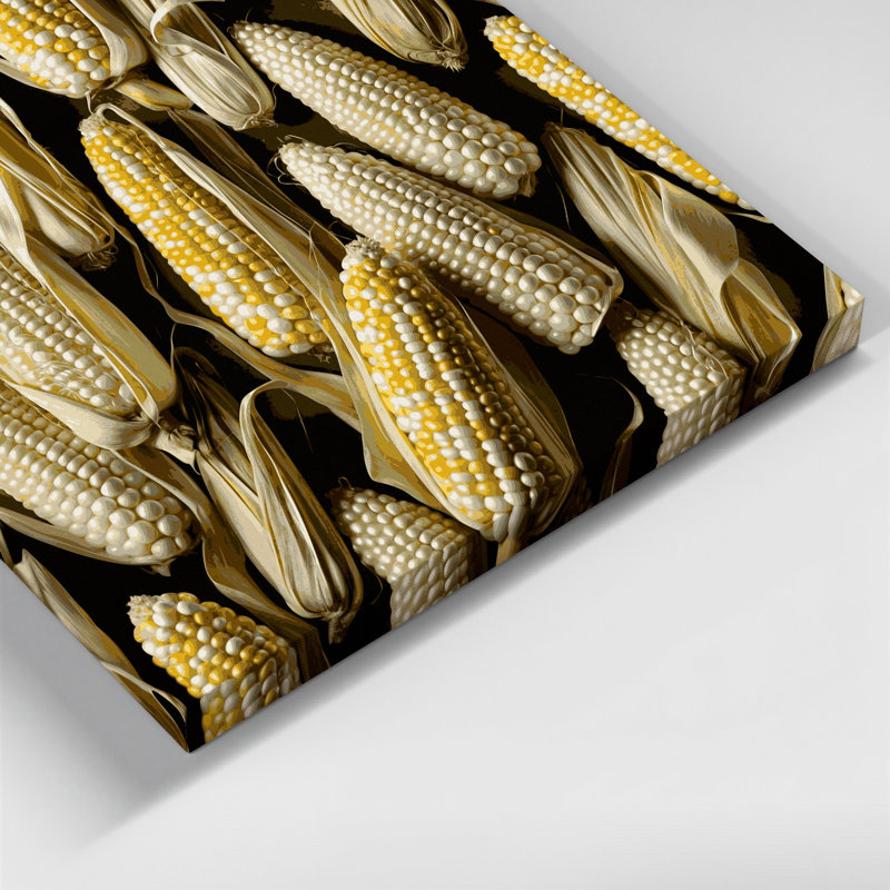 Légumes, maïs doux, art sur toile brun et blanc, H 24 po x l 36 po
