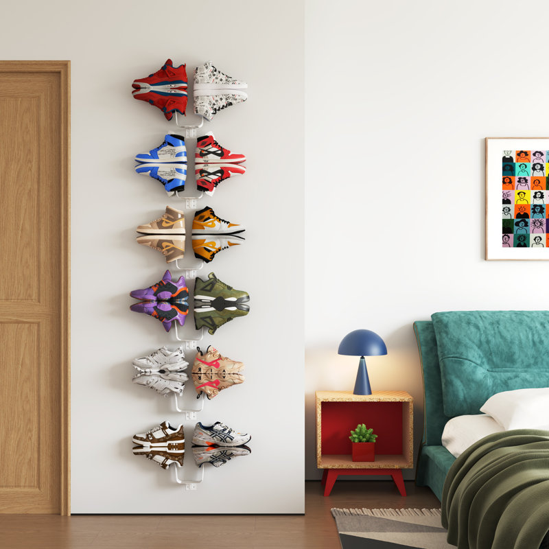 6 Pieces Floating Shoe Rack Wall-Mounted, Invisible Floating  12 Pair Shoes Display  Shelf, White, White