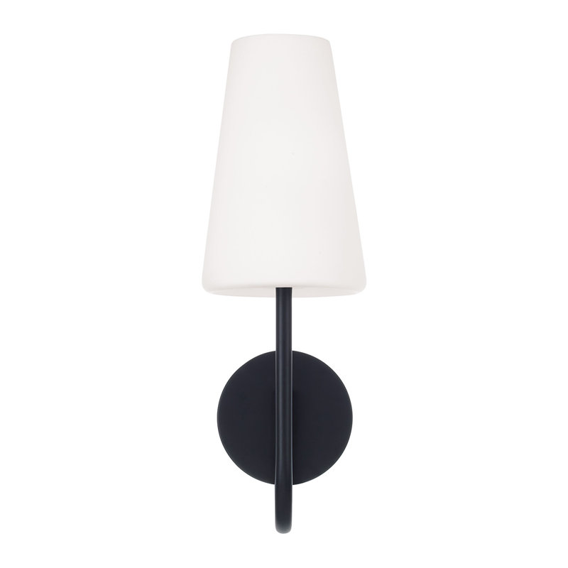 5.75" W x 17.25" H 1-Light Armed Sconce with Tapered Soft White Glass, Matte Black