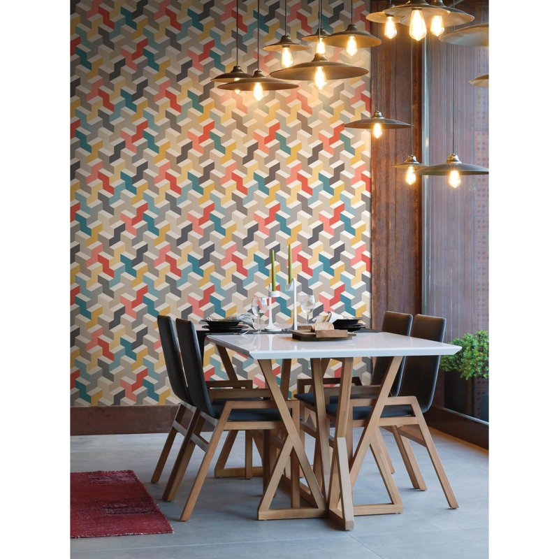Rouleau de papier peint 32,8 pi x 20,8 po The Right Angle, Orange / bleu sarcelle / or