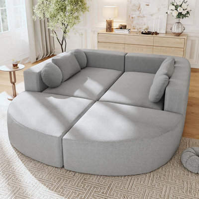 Boneless 114.9" Boneless Modular Sectional Sofa Bed, Free-Combined Design With Deep Seating & Curved Silhouette