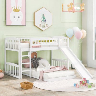 Twin Over Twin Bunk Bed With Slide And Ladder, White
