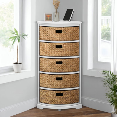 Armoire de coin, tiroir en bois massif, 5 tiroirs, pour petits espaces, blanc