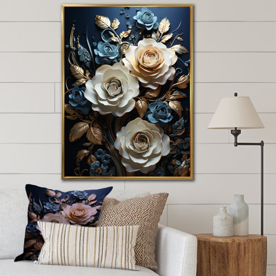 "Blue and White Roses Moonlight Grace III", reproduction d'art sur toile
