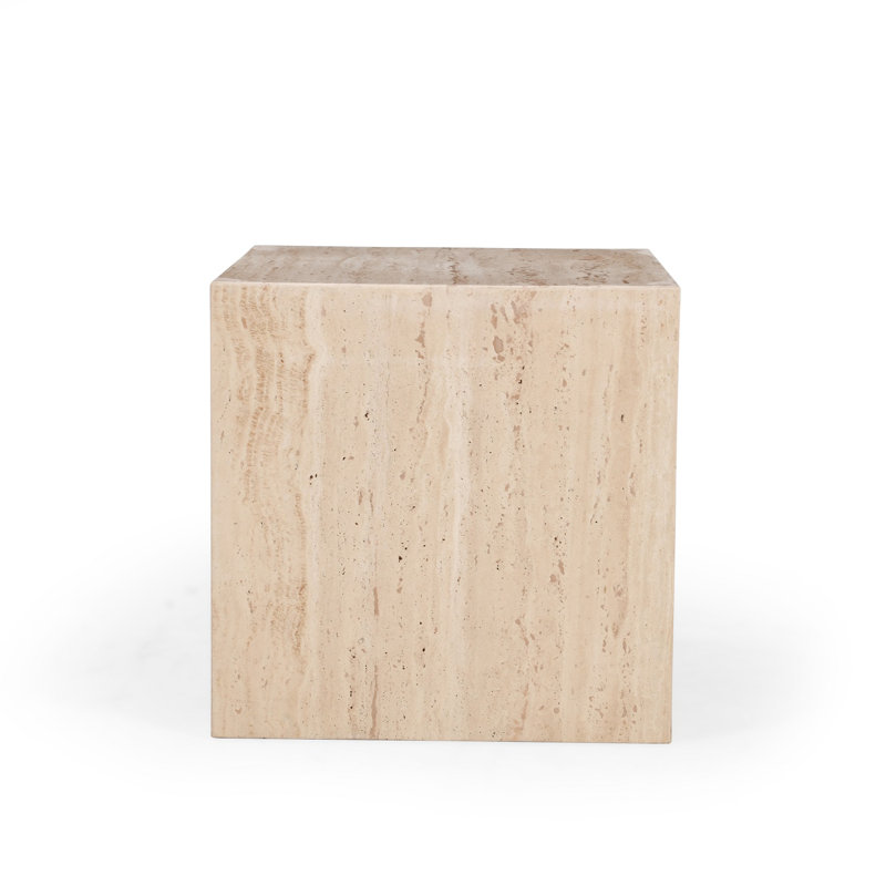 Beige Travertine Side Table, 18" H x 18" L x 18" W