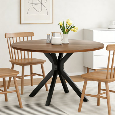 47.2" Solid Wood Round Dining Kitchen Table For 4-6 People With Intersecting Pedestal Base