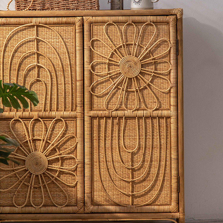 LORENZO Retro Household Accent Wayfair Decorat Simple Rattan Locker Cabinet | Small
