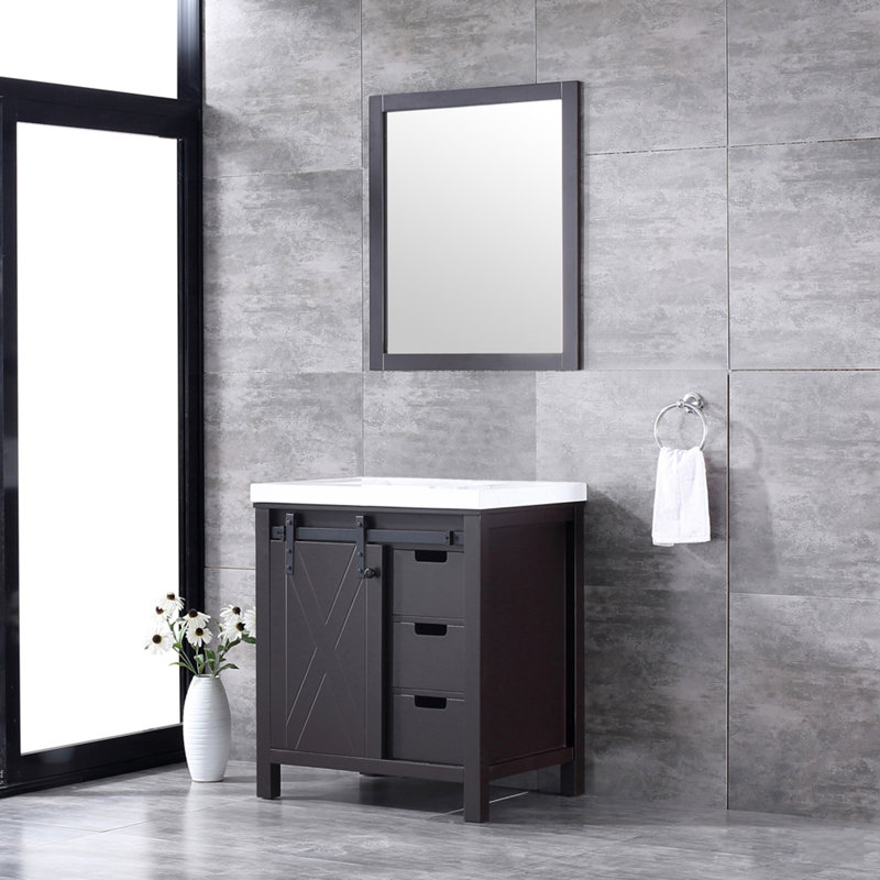 Marsyas 30 in W x 22 in D Bath Vanity and 28 in Mirror, Brown, White Quartz