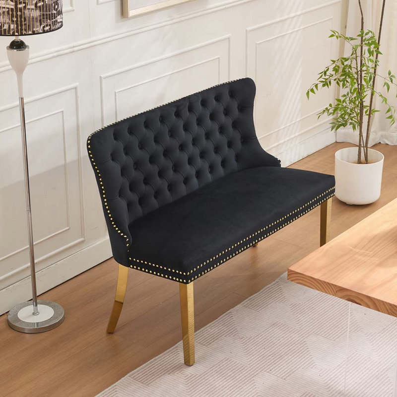 Banc en velours pour causeuse double, Noir, Doré