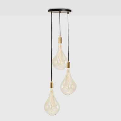 Small Canopy White, Brass Grip With 3 Brass Pendants & 3 Voronoi Iii