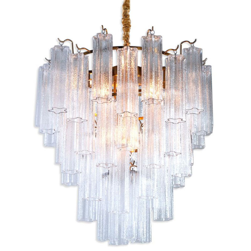 Lustre suspendu en verre cascade clair, Nickel antique, H 28 po x l 25 po x P 25 po, Verre texturé
