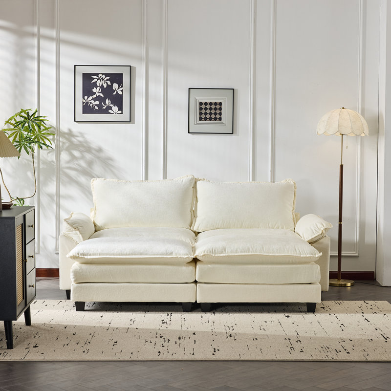 86.2'' W Double Layer Cushion  Chellie Loveseats With Two Ottoman, Beige