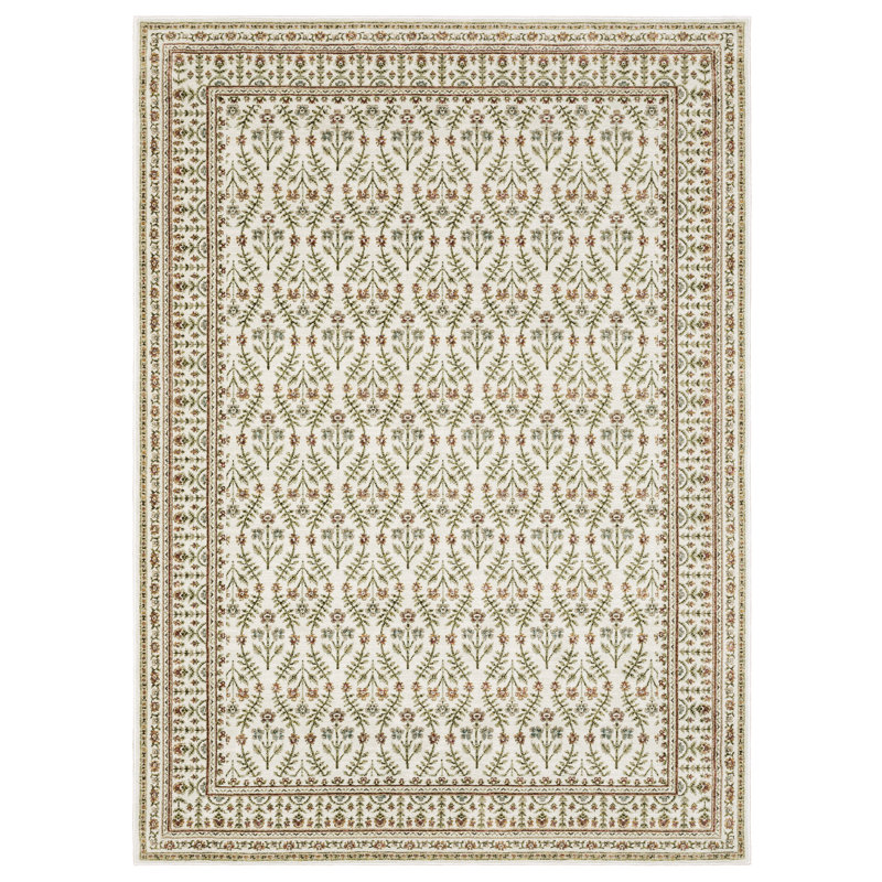 Tapis traditionnel ivoire / rouge à bordure Adela, Tapis de couloir 2 pi 2 po x 8 pi 4 po