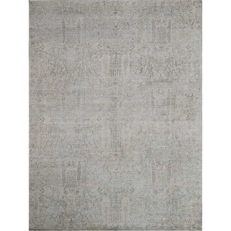 Tapis beige et sable noué à la main de haute qualité, Rectangle 6 pi x 9 pi