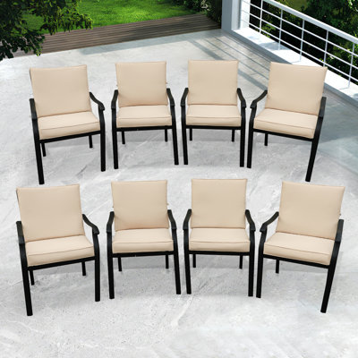 6 Pcs Patio Metal Dining Chairs, Outdoor Wroght Iron Seating Dining Chairs With Thick Cushions, Stackable Bistro Chair For Garden, Poolside, Backyard,