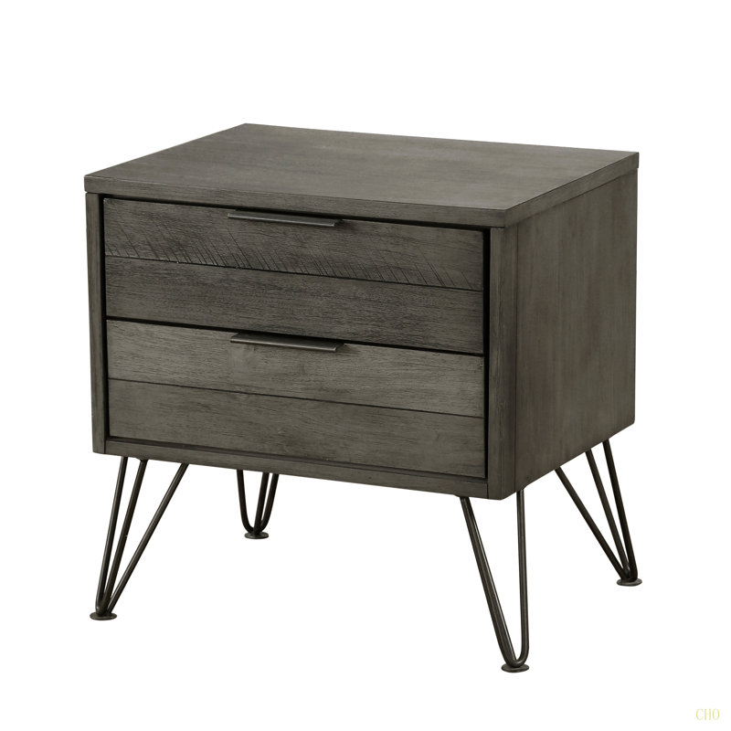 Table de chevet contemporaine à trois tons avec pieds en métal et placage d'acacia