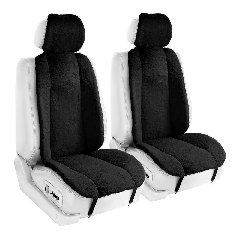 Doe16 Faux Rabbit Fur Car Seat Cushions - Full Set, Black