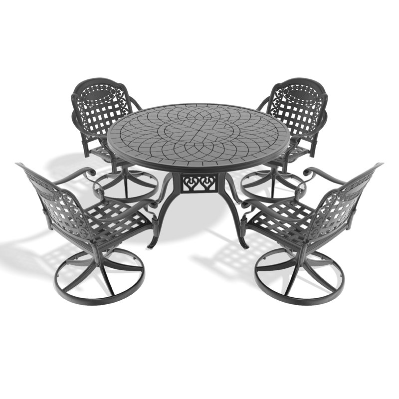 5-Piece All-Weather Cast Aluminum Dining Set, Include 4 Swivel Chairs And 47.24" Round Table With Frame