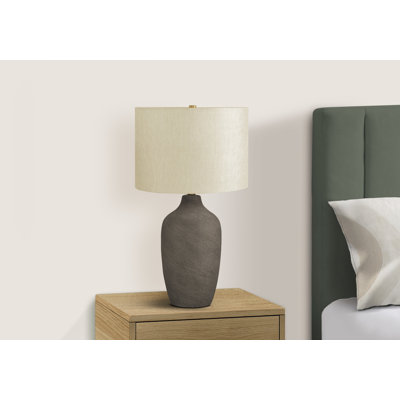 H 27 po, lampe de table, céramique grise, abat-jour beige, contemporain