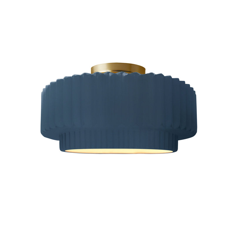 Radiance Ceramic Pleated Semi-Flush Mount, Midnight Sky, Brushed Brass, 7" H x 12" W x 12" D