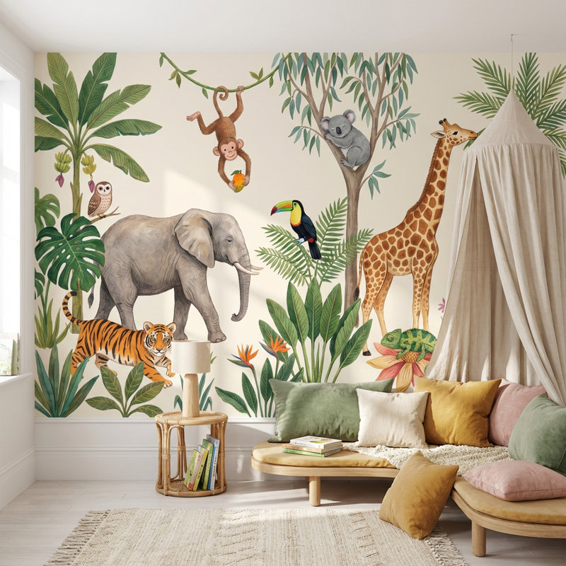 Papier peint jungle tropicale, 100 po x 96 po, Non tissé