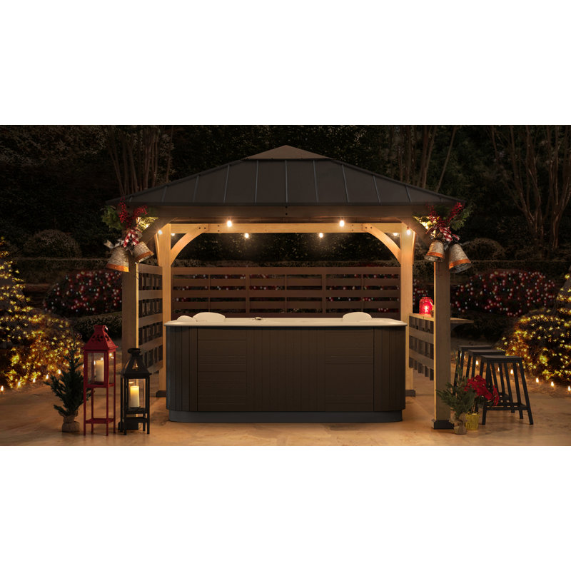 Cameron 11 ft. Cedar Wood Gazebo with Steel Roof and Bar Shelf