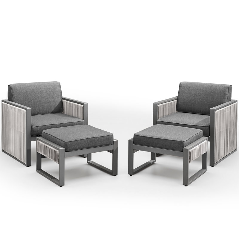 Trinie Outdoor Lounge Chairs With Ottomans And Cushions, Dark Gray