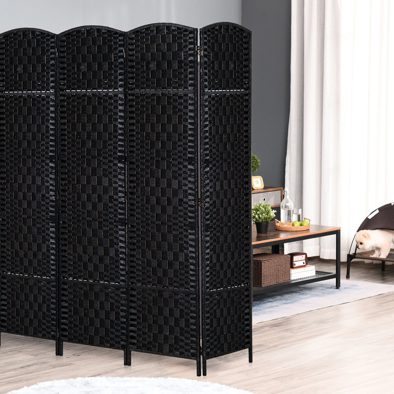 Paravent en tissu noir tissé. Élégant pour les salles de lecture, 4 panneaux, pentures pratiques et amovible. Cloison de séparation de 1,83 m de hauteur - Noir. Convient aux services d'anesthésie. Charnières incluses.