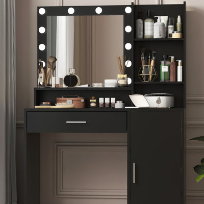 Sleek & Chic Modern Vanity Desk with Mirror & Light, Large Drawer