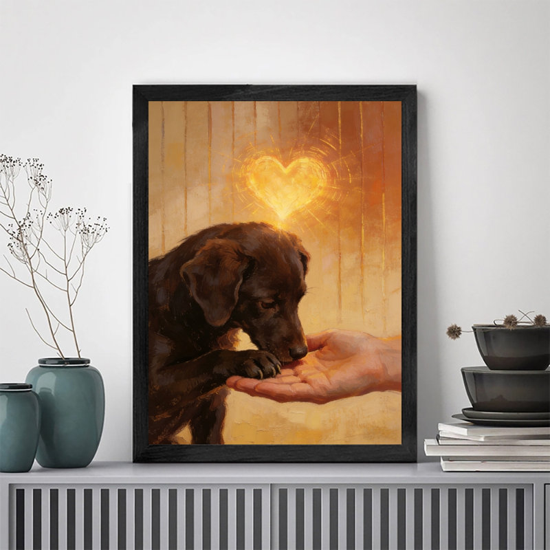 Black Framed Vintage Dogs give their hearts to people Wall Art Valentine's Day theme Style Framed Prints, 11" H x 9" W