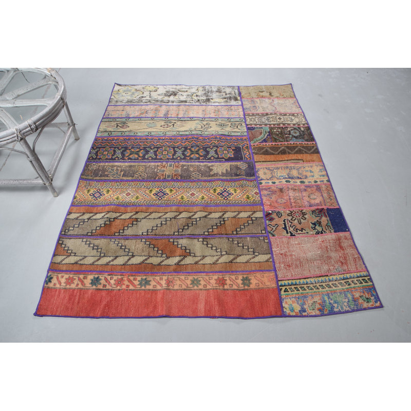 Tapis turc vert à motif patchwork de style rétro - idéal pour les planchers d'intérieur