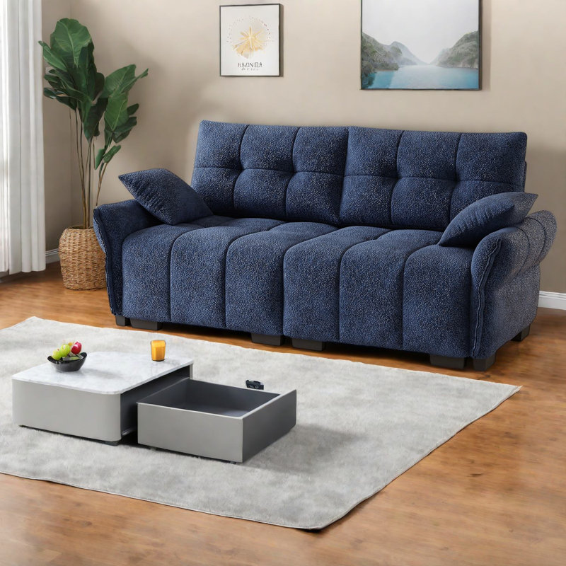 Canapés confortables à deux places, design moderne en chenille de qualité supérieure pour le salon, bleu