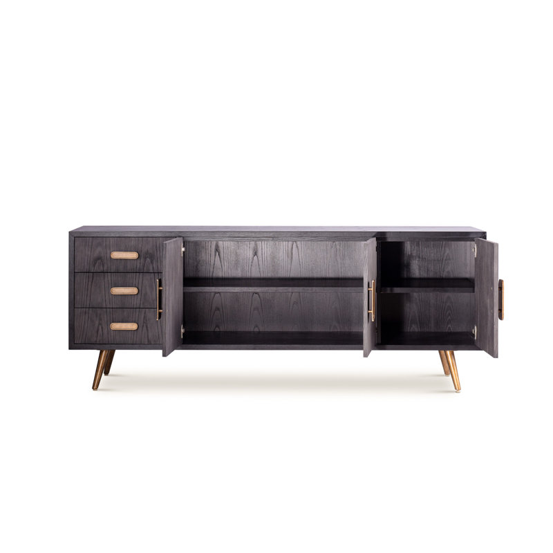 78'' W Solid Wood Sideboard, Black Grained Ash/Charcoal Black Ash
